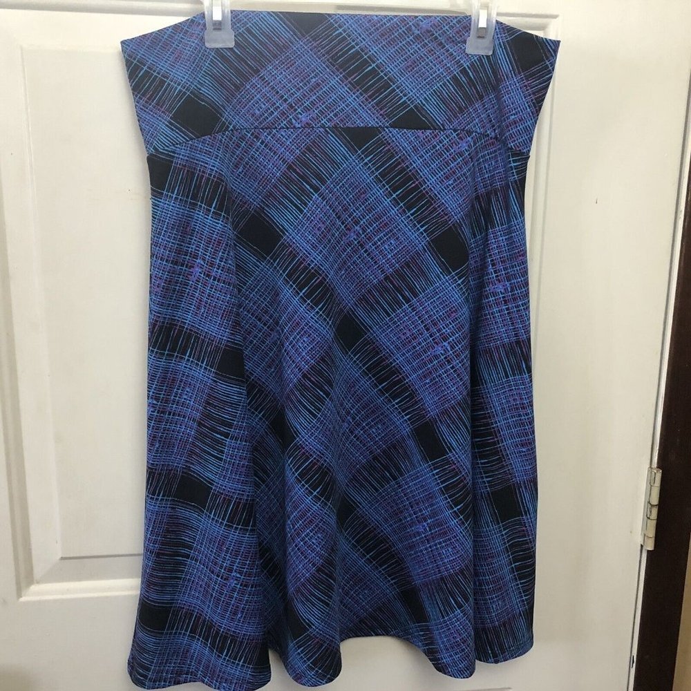 LulaRoe Womens Cassie Skirt Size XL Extra Large Multi Color Blue Pink Stripes